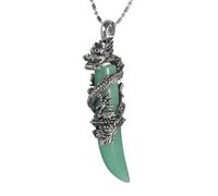 Amogeeli Dragon Wolf Tooth Inlaid Crystal Pendant for Men Women, Healing Necklace Amulet Vintage Gift Jewelry, Green aventurine, green aventurine stone