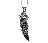 Amogeeli Dragon Wolf Tooth Inlaid Crystal Pendant for Men Women, Healing Necklace Amulet Vintage Gift Jewelry, Black obsidian, black obsidian stone