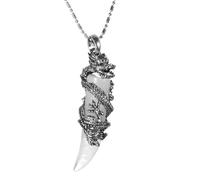 Amogeeli Dragon Wolf Tooth Inlaid Crystal Pendant for Men Women, Healing Necklace Amulet Vintage Gift Jewelry, Rock crystal, rock crystal