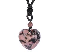 Amogeeli Heart Shape Crystal Pendant with Cord Adjustable Healing Stone Necklace Birthstone Jewelry for Man and Women, Rhodonite, rhodonite stone