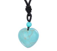 Amogeeli Heart Shape Crystal Pendant with Cord Adjustable Healing Stone Necklace Birthstone Jewelry for Man and Women, Green Turquoise, green turquoise