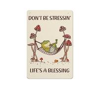 AMOGHASIDDHI Frog Metal Sign Don’t Be Stressin’ Life’s A Blessing Aluminum Vintage Metal Poster 8”×12” Print Painting Sign Wall Art Decor Retro Plaque For Home Bar Pub Club Cafe Decoration