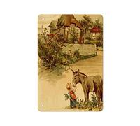 AMOGHASIDDHI Rural Metal Sign Little Girl And Donkey Aluminum Vintage Metal Poster 8”×12” Print Painting Sign Wall Art Decor Retro Plaque For Home Bar Pub Club Cafe Decoration