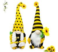 AMOH JERCY 2 PCS Sunflower Bee Theme Gnome Set, Tall Size, Spring Summer Bright Color Gnome Couple, Mantel Display Farmhouse Tiered Tray Decor, Rustic Scandinavian Gnome Plush