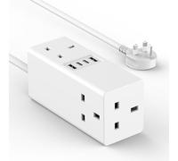 AMOI Extension Lead With USB Slots, USB Extension Cable,Tower Extension Lead, 5 Way Plug Adapter with USB,1.5m extension lead surge protected extension lead with 4 USB Ports (5V/3.4A)