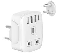 Amoi UK to India Plug Adapter India to UK Plug Adapter Sri Lanka Plug Adapter,- 4 USB Ports 17W USB C Fast Travel Charger, Grounded, For India, Pakistan, Sri Lanka, Yemen (Type D)