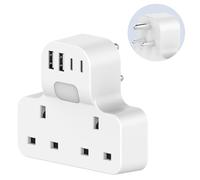 Amoi UK to South Africa Plug Adapter,Grounded Type M South Africa Plug Adapter, with 4 USB Ports 17W USB C Fast Travel Charger, Africa,Namibia, Swaziland, Lesotho, Bhutan,Botswana