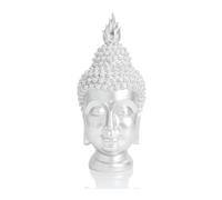 AMOIENSIS Buddha Head Statue Zen Meditation Decoration, 11 inch Resin Silver Buddha Head Statue for Buddhist Spiritual Altar Decoration Buddhism Gifts