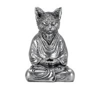 AMOIENSIS Cat Zen Buddha Statue Decor, 7 inch Antique Silver Resin Cat Statue Home Office Meditating Yoga Room Spiritual Decoration