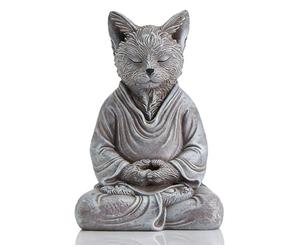 AMOIENSIS Cat Zen Statue Decor, Creates a Serene Meditation Environment, 7 inch Stone GrayStatue Home Office Meditating Yoga Room Spiritual Decoration
