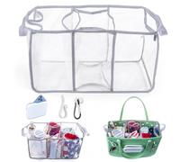 AMOIGEE Clear Beach Bag Organizer Insert with 3pcs Accessories for XL Bogg Bag Inserts - Tote Bag Divider with Sunglasses Holder, Phone Holder and Clips Hooks - Beach Tote Insert Organizer Liner