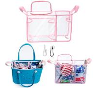 AMOIGEE Clear Beach Bag Organizer Insert with Zipper Closure Lid and 3pcs Accessories Compatible with Bogg Bag Medium- Tote Insert Bag Divider with Sunglasses Holder, Clips Hooks