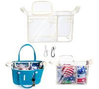 AMOIGEE Clear Beach Bag Organizer Insert with Zipper Closure Lid and 3pcs Accessories Compatible with Bogg Bag Medium- Tote Insert Bag Divider with Sunglasses Holder, Clips Hooks