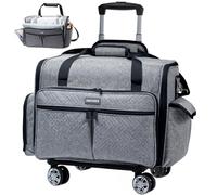 AMOIGEE Full-Open Sewing Machine Case with Wheels, Large Rolling Sewing Machine Bag with Detachable Foldable Dolly, Heavy-Duty Embroidery Tote for Brother Singer Janome Standard Machines Storage