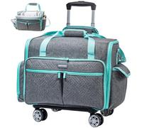 AMOIGEE Full-Open Sewing Machine Case with Wheels, Large Rolling Sewing Machine Bag with Detachable Foldable Dolly, Heavy-Duty Embroidery Tote for Brother Singer Janome Standard Machines Storage