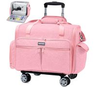 AMOIGEE Full-Open Sewing Machine Case with Wheels, Large Rolling Sewing Machine Bag with Detachable Foldable Dolly, Heavy-Duty Embroidery Tote for Brother Singer Janome Standard Machines Storage