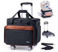 AMOIGEE Rolling Craft Bag with Wheels, 360° Swivel Rolling Scrapbook Organizer for Cricut, Paper Crafts, Classroom Supplies, Large Teacher Tote with Detachable Trolley for Men, Women