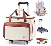 AMOIGEE Rolling Craft Bag with Wheels, 360° Swivel Rolling Scrapbook Organizer for Cricut, Paper Crafts, Classroom Supplies, Large Teacher Tote with Detachable Trolley for Men, Women