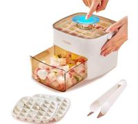 Amoilly Ice Cube Tray for Freezer, Food-Grade Ice Cube Moulds,48PCs Ice Cube Maker with Lid and Bin, Release All Ice Cubes in a Press (2 Tiers, 1 Tongs, and 1 Press Plate)