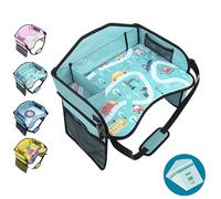 Amoilly Kids Travel Tray for Toddler Car Seat, Lap Travel Tray for Car Airplane, Car Trays for Kids Roadtrip Essentials with 15PC Trash Bag (Car Blue)