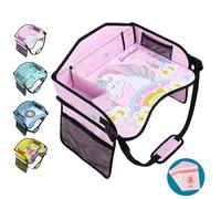 Amoilly Kids Travel Tray for Toddler Car Seat, Lap Travel Tray for Car Airplane, Car Trays for Kids Roadtrip Essentials with 15PC Trash Bag (Horse Pink)