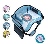 Amoilly Kids Travel Tray for Toddler Car Seat, Lap Travel Tray for Car Airplane, Car Trays for Kids Roadtrip Essentials with 15PC Trash Bag (lion Blue)