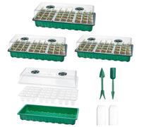 AmoJLnks 6 Pack Seed Tray with Grow Lights,72 Cell Seedling Propagation Trays with Elevated Lids,Reusable Plastic Germination Starter Kit for Greenhouse and Garden (3 * 36 Seed Trays)