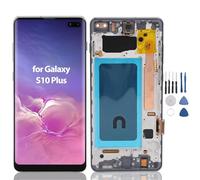 AMOLED Screen for S10 Plus, Screen Replacement with Frame Kit for S10+ SM G975F G975U G975W G975A, LCD Display Touch Screen Digitizer Assembly, 6.4 Inch (Black)