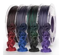 AMOLEN 3D Printer Filament Bundle, PLA 1.75mm Silk Shiny - Black Series, 200g x 4 Spools, 4 Pack - Red, Blue, Purple, Green