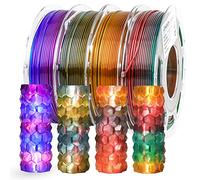 AMOLEN 3D Printer Filament Bundle, PLA Filament 1.75mm Transparent Multicolor, with Light Transmission Feature,Blue Purple,Yellow Green Red,Blue Brown,Orange Grey,200g x 4 Spools
