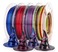 AMOLEN PLA 3D Printer Filament Bundle, Silk Shiny Multicolor Rainbow Filament 1.75mm Pack, Fast Color Change Printing Filaments for Most FDM 3D Printer, 200g X 4 Spools