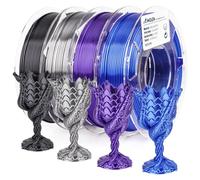 AMOLEN Silk 3D Printer Filament Bundle - 1.75mm PLA Pack - Shiny 3D Printing Filament for Most FDM 3D Printers - Black, Purple, Silver Grey, Sapphire Blue - 200g x 4