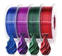 AMOLEN Silk PLA 3D Printer Filament 4KG Bundle, Shiny Dual Color PLA Filament 1.75mm Pack, Multicolor Change PLA 3D Printing Filament for Most FDM 3D Printer, Black Series
