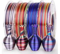 AMOLEN Silk PLA 3D Printer Filament Bundle, Shiny Multicolor Rainbow PLA 1.75mm Pack, Fast Color Change PLA 3D Printing Filament for Most FDM 3D Printers, 200g x 4 Spools