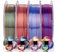 AMOLEN Silk PLA 3D Printer Filament Bundle, Shiny Silkverse 4 Colors in 1 Filament 1.75mm Pack Multi Color from 4 Angles, 4×200g