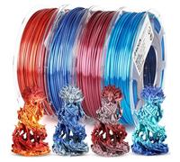 AMOLEN Silk PLA Bundle, 3D Printer Silk Gradient 1.75mm Silk Shiny Filament Bundle Red Gold,Blue Silver, Red Silver,Blue Green, 3D PLA Sets, 200gX 4 Spools