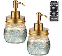 Amolliar 10 OZ Mason Jar Liquid Soap Dispenser, Stainless Steel Pump Lid, Cute Farmhouse Decor for Kitchen, Bathroom, Refillable Hand Soap Dispenser, Lotion Soap Dispenser, Dish Soap, Golden 2 Pack