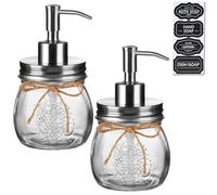 Amolliar 10 OZ Mason Jar Liquid Soap Dispenser, Stainless Steel Pump Lid, Cute Farmhouse Decor for Kitchen, Bathroom, Refillable Hand Soap Dispenser, Lotion Soap Dispenser, Dish Soap, Silver 2 Pack