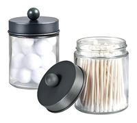 Amolliar Apothecary Jars Bathroom Storage Organizer - Cute Qtip Dispenser Holder Vanity Canister Jar Glass with Lid for Cotton Swabs,Rounds,Bath Salts,Makeup Sponges,Hair Accessories/Grey（2 Pack）
