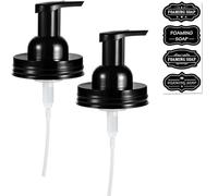Amolliar Mason Jar Foaming Soap Dispenser Lids, Plastic Foam Pump Lids for Regular Mouth, Foaming Replacement Pump Set, Farmhouse Kitchen BathroomShower, Includes Waterproof Stickers - 2 Pack, Black