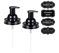 Amolliar Mason Jar Foaming Soap Dispenser Pump - Rustproof Stainless Steel Lid and BPA Free Foam Soap Pump,with Waterproof Labels Stickes - Farmhouse Decor Bathroom Accessories - Black,2-Pack