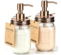Amolliar Mason Jar Liquid Soap Dispenser, 16OZ Glass Countertop Lotion Dispenser Bottle, Farmhouse Decor for Kitchen, Bathroom, Refillable Dispenser for Hand Soap, Dish Soap, Lotion Soap, Copper 2Pack