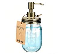 Amolliar Mason Jar Liquid Soap Dispenser, Lotion Dispenser, Brass 1 Pack | 16OZ Glass Soap Dispenser, Stainless Steel Soap Pump Lid, Farmhouse Decor, Refillable Hand Dish Soap for Bathroom Kitchen