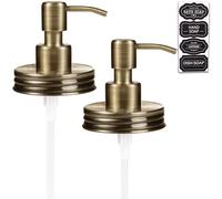 Amolliar Mason Jar Liquid Soap Dispenser Pump Lid, Rust Proof Stainless Steel, Farmhouse Decor for Kitchen, Bathroom, Bath, Refill Liquid Soap Pump for Hand Soap, Dish Soap, Lotion Soap, Brass 2 Pack