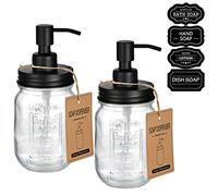 Amolliar Mason Jar Liquid Soap Dispenser - Rustproof Stainless Steel Replacement - Farmhouse Decor for Kitchen/Bathroom - Black - 2 Pack