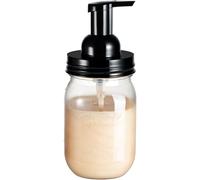 Amolliar Plastic Mason Jar Foaming Soap Dispenser with Pump Lid,16OZ Refillable Hand Soap Dispenser with Cute Lables, Farmhouse Decor for Kitchen/Bathroom, Lotion Dish Soap (1 Pack, Black)