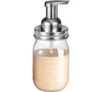 Amolliar Plastic Mason Jar Foaming Soap Dispenser with Pump Lid,16OZ Refillable Hand Soap Dispenser with Cute Lables - Farmhouse Decor for Kitchen/Bathroom, Lotion Dish Soap (1 Pack, Silver)