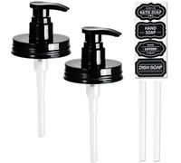 Amolliar Plastic Mason Jar Soap Dispenser Lids(2) - Universal Pump Replacement for Regular Mouth Jar - Long Tubes & Cute Lables -Farmhouse Decor for Kitchen, Bathroom, Dish Soap, Lotions, Hand Soap