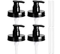 Amolliar Plastic Mason Jar Soap Dispenser Lids(4) - Universal Pump Replacement for Regular Mouth Jar - Long Tubes & Cute Lables -Farmhouse Decor for Kitchen, Bathroom, Dish Soap, Lotions, Hand Soap