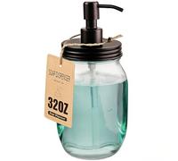 Amolliar Quart Size Mason Jar Soap Dispenser, 32OZ Glass Pump Bottle Rustproof Stainless Steel Pump and Lid Lotion Dispenser, Wide Mouth Dish Soap Dispenser (1, Brown)